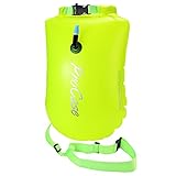 ProCase Schwimmboje Airbag mit 10L Trockensack, Swimming Aufblasbar Boje, Sichtbares Signal Swim Buoy zum Sicherheit beim Open Water Schwimmen und Triathlon -Neon Gelb