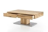 WOODLIVE DESIGN BY NATURE Massivholz Couchtisch rechteckig aus Wildeiche, geölter Wohnzimmer-Tisch, Beistelltisch inkl. Schublade, Tisch 110 x 70