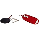Le Creuset Gusseisen-Crêpespfanne, Inkl. Holzschieber, Ø 27 cm, Rund, Für alle Herdarten inkl. Induktion geeignet, Schwarz & Griffüberzug – Ideal für Pfannen mit Gusseisengriff, Einheitsgröß