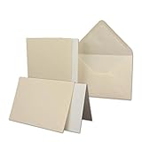10 Sets - großes Kartenpaket mit 10 Faltkarten & 10 Umschlägen und Einleger - 10,5 x 14,8 cm - DIN A6/C6 - Creme-Chamois - GERIPPT
