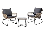 animal-design Gartenmöbel 3er-Set Sitzgruppe Sun Star Loungemöbel Balkon Terrasse aus Polyrattan, Farbe:beig