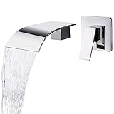 SHANFO Waschtischarmatur Wandmontage Wasserfall Chrom Armatur Wand Einzigen Handgriff 2-Loch Unterputz Waschtischarmatur mit 12,5 cm Breitem Auslauf Messing Mischbatterie CPB1