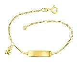 JC Trauringe 333 Gold Baby ID-Armband Kinder Goldarmband 16 cm mit Bär Anhänger Gelbgold I Armband mit Gravur Panzerflach Taufarmband Gold Namensarmband I Kinderschmuck made in Germany I 5.56049-1