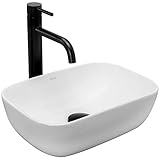 VBChome Waschbecken 37 x 26 cm Keramik Weiß Rechteckige Kleine Waschtisch Handwaschbecken Aufsatzwaschbecken Waschschale Gäste WC