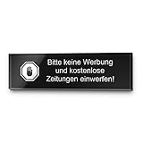 Briefkasten Schilder Keine Werbung und kostenlose Zeitung | Professionelle Gravur auf Hochglanz Acrylglas | Robust - wetterfest - langlebig - UV-beständig