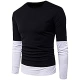 Herren Frühling und Herbst Übergang Leichtes Bottoming Shirt Lässige Mode Gefälschte Zweiteilige Rundhalsausschnitt Basic Baumwolle Langarm Pullover T-Shirt Top