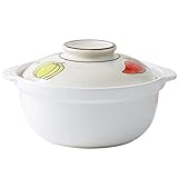 QZH Gesunder japanischer Haushalt Hot Pot Runder Keramik-Topf mit Deckel Slow Clay Stew Pot Hitzebeständiger Topf Delicious Suppentopf White Oven Safe Clay Reiskocher 6.5L