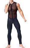 ZLFCRYP New Muscle Herren Body aus Kunstleder und Netznähten mit Reißverschluss und Overall, Clubanzug, Bühnen-Party-Kostüm, Größe L