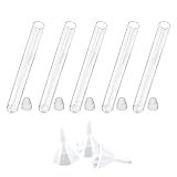 Clyhon 120 Stück Klar Plastik Reagenzgläser mit weißem Deckel, mit 3 Trichtern, klare Farbe, 102,5x13