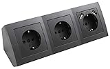 MC POWER - Steckdosenblock Unterbausteckdosen | FLAIR | 3-fach + 2x USB, 250V~/16A, Aufbau, anthrazit,