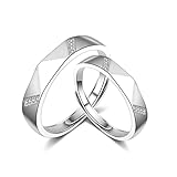 Agobel Freundschaft Ringe Silber 925, Herren Ring Hand 925 Sterling Silber Verstellbar Ring Rund Zirkonia rhombus-S