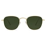 SOJOS Kleine Rechteckige Polarisierte Sonnenbrille UV400 Retro Vintage Brille für Damen Herren SJ1143 mit Gold Rahmen/G15 L