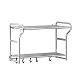 WYJRO 2 Schicht Universal Mikrowellen Wandhalterung,Edelstahl Küchenablage,für Küchengeräte Grill Mini Backofen,Silber,53 * 36 * 37