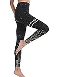 DEEWISH Hosen Damen, Frauen Leggings Hose Yogahose Sport-Leggings Jogginghose | Sport Fitness Workout Leggins | Stretch Yoga Hosen Pants | Sporthose, Schwarzes Gold, M