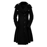 GOKOMO Damen Langer Trenchcoat Mit Kapuze Herbst und Winter Warme Tasten Langarm Windjacke Schlank Langer Jacke Mantel Modisch Elegant Temperament Jacke(XXL,Schwarz)