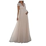 lbert Schwangerschaftskleid Elegant V-Ausschnitt Umstandskleid Hochzeitkleid Spitze Chiffon Maxikleid Festlich Kleider Fotografie Schwang