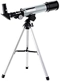 90X Astronomisches Teleskop Kinder Outdoor Monokularer Weltraumrefraktor mit Stativ,2 Okulare Kinder Anfänger 50mm Spektiv Educational Home Decor,Silb