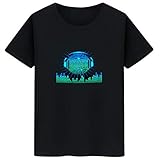 Huichang T-Shirt, LED, Herren, kurzärmelig, kreativer Druck für den Sommer, mit aktivem Sound und LED-Licht, leuchtendes T-Shirt für Party, Disco und Clubwear L Schw