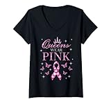 Damen Queens Wear Pink Brustkrebs-Bewusstseins-Band T-Shirt mit V