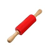 goodjinHH Teigroller kinder,23cm Klein Teigroller Silikon Mini Rolling Pin Kids Größe Holz Griff Teigroller Antihaft Rolling Pins für Home Küche Kinder Kuchen Teigrollen (Rot)