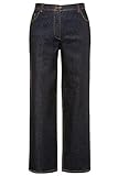 Ulla Popken Damen Mary, brede pijpen, 5-pocket, comfortabele tailleband Flared Jeans, Dark Blue Denim, 48 EU