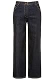 Ulla Popken Damen Mary, brede pijpen, 5-pocket, comfortabele tailleband Flared Jeans, Dark Blue Denim, 48 EU