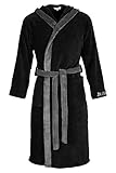 Di Ficchiano Herren MONZA Bademantel mit Kapuze Morgenmantel Herren Nachtwäsche Saunamantel Öko-Tex Standard 100 verifiziert - M, Black Grey