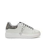 Angel Schriftzug Coco Silver – Sneakers aus Leder – handbemalt Glossy, Weiß, 36 EU