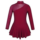 inhzoy Mädchen Ballettkleid Langarm Tanzkleid Ballett Trikot Body mit Tütü Rock Kinder Stretch Ballettanzug Cutout Rücken Burgundy 152