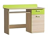 Furniture24 Schreibtisch LORENTO L10 mit Tastaturablage und Schublade Schülerschreibtisch Kinderschreibtisch Computertisch PC-Tisch (Esche Coimbra/Lime Grün)