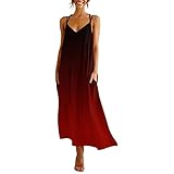 BOOMJIU Kleid Damen Sommer Loose V-Ausschnitt Ärmellos Lang Kleid mit Taschen Sexy Kleid Hohe Taille Swing Kleid Strandkleid Sommerkleid Cocktailkleid Partyk