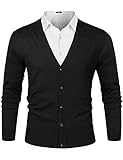 iClosam Herren Strickjacke Cardigan Mit V-Ausschnitt Aus Baumwolle, Schwarz, S