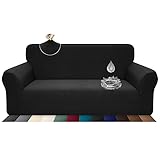 Luxurlife Stretch Wasserdicht Sofabezug für 3 Sitzer Stylish Pattern Sofahusse Anti Rutsch Kratzfest Couchhusse mit Anti-Rutsch-Schaumstoffe(3 Sitzer,Schwarz)