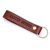 Liebtastisch Leder Schlüsselanhänger mit Gravur ''Beste Bruder'' Schlüsselband Geschenk für den Bruder - Bruderherz - Geschenkidee (Braun)