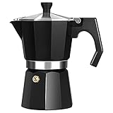 MERIGLARE Moka Pot Kochfeld Espresso Kaffeemaschine Einfach zu Bedienen Einer Großen Aromatisierten Hochdruck Extraktion für Elektrische Herd V Förmige Auslauf - Schwarz 150