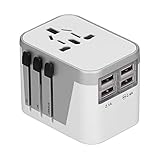 Acouto Netzadapterstecker, Internationaler Netzadapter Reisestecker mit 4 USB-Anschlüssen für UK EU US JP AU CN 100~240V(Silber)