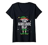 Damen Weihnachtself passend für Familiengruppe, lustig, Sushi-Liebhaber T-Shirt mit V