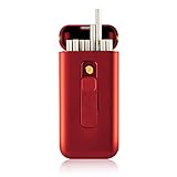 Zigarettenetui mit USB Lighter Zigarettenbox 20pcs 100mm Slim Zigaretten Portable Electronic Lighter Rechargeable Windproof Flameless(Rot)
