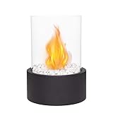 JHY DESIGN Bio Ethanol Tischkamin Tragbarer Feuerschale Rund Ethanol Tischfeuer mit Deko Klein Steinen sauber brennender Bioethanol Kamin für Tisch Outdoor Indoor Balkon Garten(Extra groß, Schwarz)