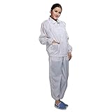 Unisex Einweg-Schutzkleidung geteilt, zweiteilig, einfarbig, Reißverschluss, antistatisch, wasserdicht, Outfit (Medium, weiß)