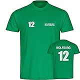 VIMAVERTRIEB® Herren T-Shirt Wolfsburg - Trikot Nr. 12 - Druck:weiß - Shirt Männer Fußball Fanshop Fanartikel - Größe:XL grü