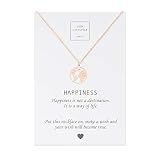LUUK LIFESTYLE Edelstahl Halskette mit Weltkarte Anhänger und Happiness Spruchkarte, Glücksbringer, Damen Schmuck, rosé