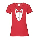 Kragen mit Fliege aus Anzug Sakko Frauen Lady-Fit T-Shirt Rot XS - shirt84