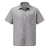 IQYU Leinenhemd Herren Urban Einfarbig Regular Fit Freizeithemd Mit Umlegekragen Erfrischend Sommershirt Hawaiihemd Button-Up Oberhemden Arbeitshemden Atmungsaktiv Outdoor H