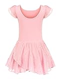 trudge Kinder Ballettkleidung Ballettkleid Mädchen Kurzarm Baumwolle Balletttrikot Ballettanzug Tanzkleid Tanzbody mit Rock Tütü, 130, R