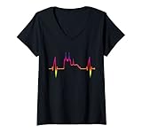Damen Köln LGBT Skyline Kölner Dom Pride Bunt Regenbogen Herz Köln T-Shirt mit V
