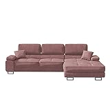 Selsey Ganta - Ecksofa mit Schlaffunktion, wasserabweisendem Samtbezug und Stauraum, 280 cm breit (Rosa, Recamiere rechts)