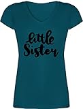 Schwester und Tante Geschenk - Little Sister - schwarz - L - Türkis - T-Shirt - XO1525 - Damen T-Shirt mit V