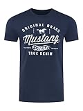 MUSTANG Herren T-Shirt Rundhals Kurzarm Logo Print Baumwolle Schwarz Weiß Blau Grau S M L XL 2XL 3XL [3XL, Mood Indigo (1004413-5228)]