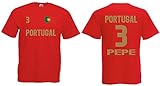 Portugal Pepe Herren T-Shirt EM 2020 Trikot Look Style Shirt Rot S